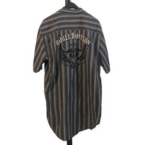 Harley Davidson Blue & Grey Striped Oversized Shirt